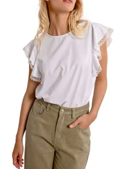 T-shirt en coton blanc uni avec une coupe droite et un col rond