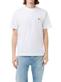 T-shirt en coton blanc uni avec une coupe droite et un col rond