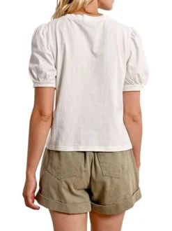 T-shirt en coton blanc uni avec une coupe droite et un col rond