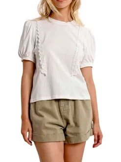 T-shirt en coton blanc uni avec une coupe droite et un col rond
