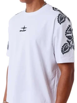 T-shirt en coton blanc uni avec une coupe droite et un col rond