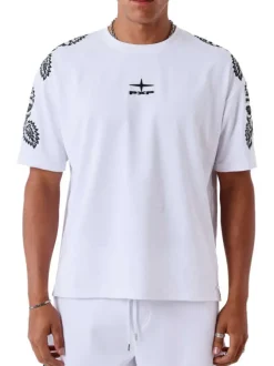 T-shirt en coton blanc uni avec une coupe droite et un col rond
