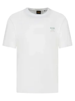 T-shirt en coton blanc uni avec une coupe droite et un col rond