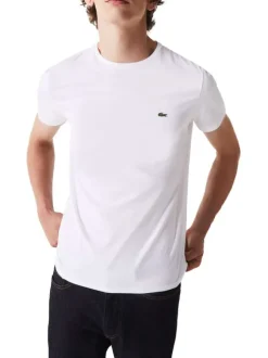 T-shirt en coton blanc uni avec une coupe droite et un col rond