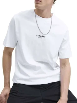 T-shirt en coton blanc uni avec une coupe droite et un col rond
