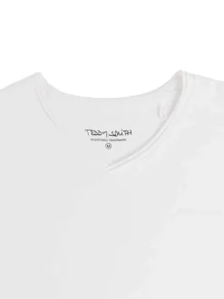 T-shirt en coton blanc uni avec une coupe droite et un col v