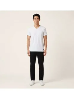 T-shirt en coton blanc uni avec une coupe droite et un col v