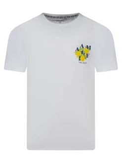 T-shirt en coton blanc uni avec une coupe droite et un imprimé dans le dos