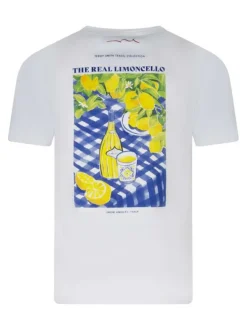 T-shirt en coton blanc uni avec une coupe droite et un imprimé dans le dos
