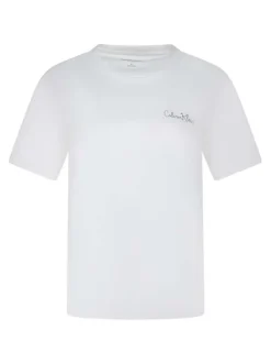 T-shirt en coton blanc uni avec une coupe droite et un logo imprimé
