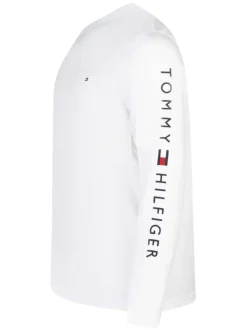 T-shirt en coton blanc uni avec une coupe droite un col rond des manches longues