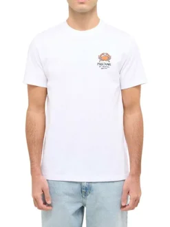 T-shirt en coton blanc uni avec un petit crabe imprimé et à col rond