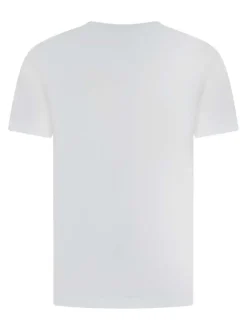 T-shirt en coton blanc uni avec un petit patch carré cousu et à col rond