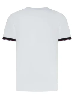 T-shirt en coton blanc uni à col rond avec une petite voiture brodée