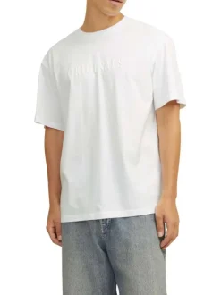 T-shirt en coton blanc uni à coupe droite avec écriture en relief