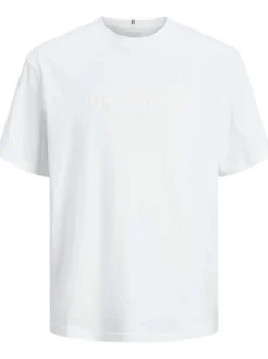 T-shirt en coton blanc uni à coupe droite avec écriture en relief