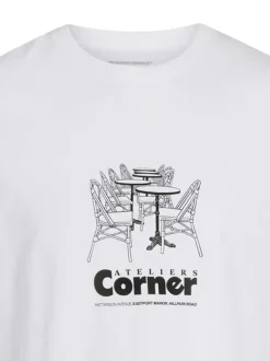 T-shirt en coton blanc uni à coupe droite avec imprimé noir et à col rond