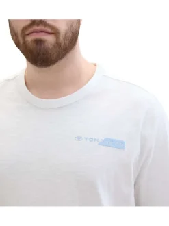 T-shirt en coton blanc uni coupe droite avec un col rond et nom de la marque