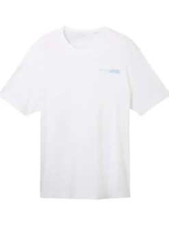 T-shirt en coton blanc uni coupe droite avec un col rond et nom de la marque