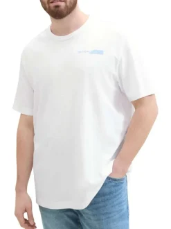 T-shirt en coton blanc uni coupe droite avec un col rond et nom de la marque