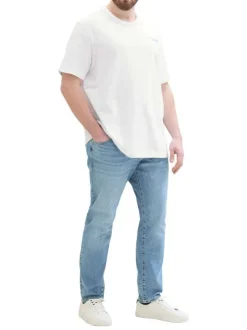 T-shirt en coton blanc uni coupe droite avec un col rond et nom de la marque