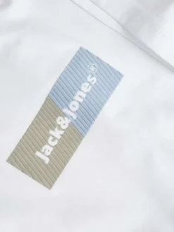 T-shirt en coton blanc uni à coupe droite avec un petit imprimé rectangle