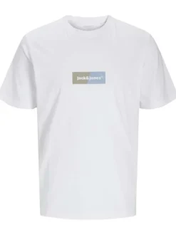 T-shirt en coton blanc uni à coupe droite avec un petit imprimé rectangle