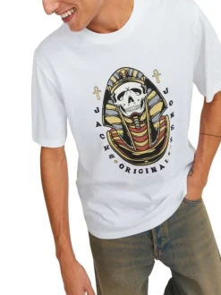T-shirt en coton blanc uni coupe droite col rond avec un flocage à la poitrine