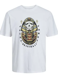 T-shirt en coton blanc uni coupe droite col rond avec un flocage à la poitrine