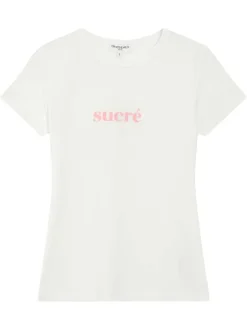 T-shirt en coton blanc uni pourvu de manches courtes et d'un col rond