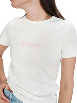 T-shirt en coton blanc uni pourvu de manches courtes et d'un col rond