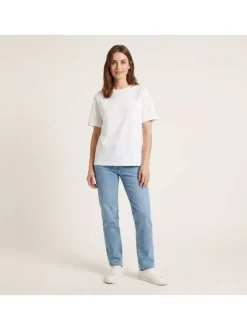 T-shirt en coton blanc uni pourvu de manches courtes et d'un col rond