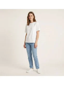 T-shirt en coton blanc uni pourvu de manches courtes et d'un col rond
