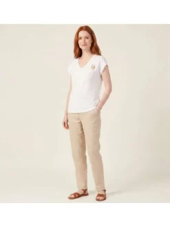 T-shirt en coton blanc uni pourvu d'un col en V et des manches courtes