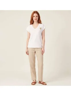 T-shirt en coton blanc uni pourvu d'un col en V et des manches courtes