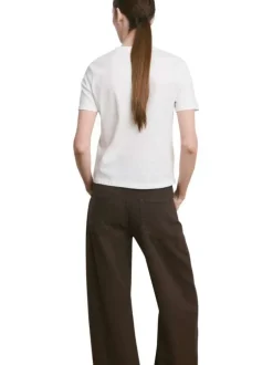 T-shirt en coton blanc uni pourvu d'un col rond et d'une coupe droite