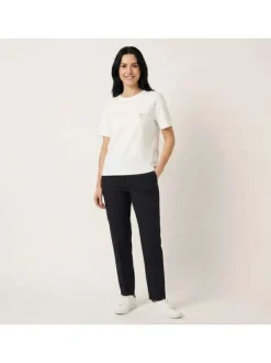 T-shirt en coton blanc uni pourvu d'un col rond et d'une coupe droite