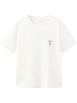 T-shirt en coton blanc uni pourvu d'un col rond et d'une coupe droite