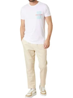 T-shirt en coton blanc uni pourvu d'un col rond et d'une coupe droite