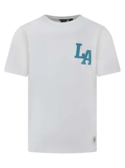 T-shirt en coton blanc uni pourvu d'un imprimé ourson et d'un col rond