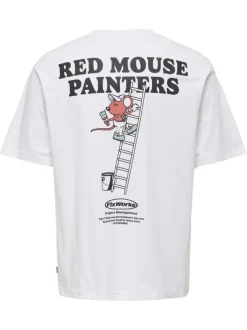 T-shirt en coton blanc uni pourvu d'un imprimé souris et d'un col rond