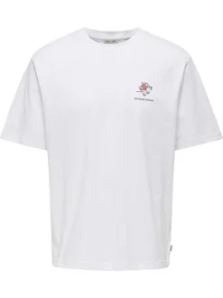 T-shirt en coton blanc uni pourvu d'un imprimé souris et d'un col rond