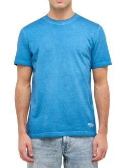 T-shirt en coton bleu aspect légèrement délavé avec un col rond