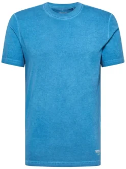 T-shirt en coton bleu aspect légèrement délavé avec un col rond