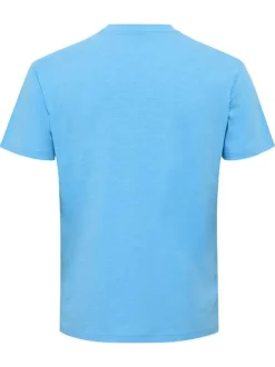 T-shirt en coton bleu avec un gros imprimé à l'avant et une coupe droite