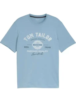 T-shirt en coton bleu avec un imprimé de la marque et une coupe droite