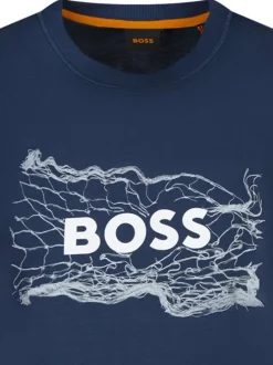 T-shirt en coton bleu avec un imprimé une coupe droite et un col rond