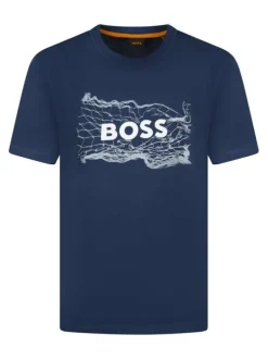 T-shirt en coton bleu avec un imprimé une coupe droite et un col rond