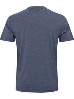 T-shirt en coton bleu chiné et imprimé à l'avant avec un col rond
