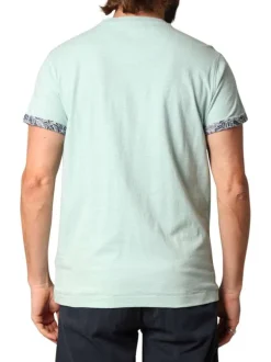 T-shirt en coton bleu ciel chiné à coupe droite avec un col rond et une poche